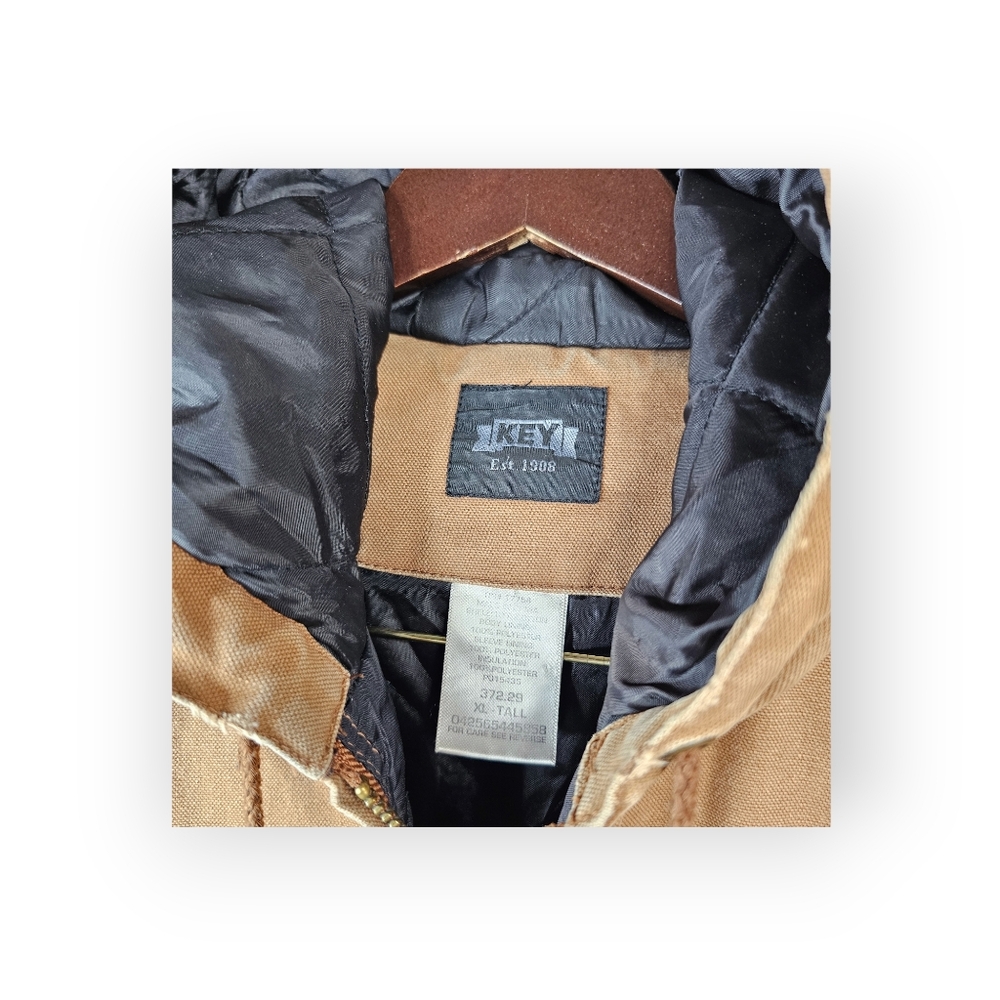 KEY Duck Canvas Hooded Work Jacket Insulated Lined Distressed - Picture 5 of 6